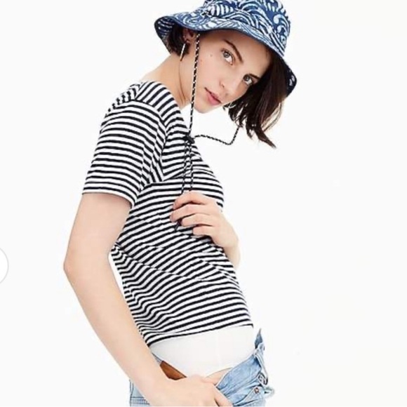 J. Crew Navy and White Striped pocket Short Sleeve bodysuit,size S - Picture 2 of 9